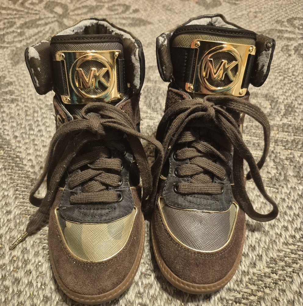 Michael Kors Brown and Gold Sneakers with Suede Finish